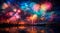 fireworks at night, fireworks over the city, colored firework background