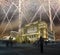 Fireworks over the Christmas and New Year holidays illumination and Four Seasons Hotel at night. Moscow. Russia.