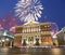 Fireworks over the Christmas and New Year holidays illumination in Moscow city center and Government building on Tverskaya street