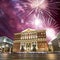 Fireworks over the Christmas and New Year holidays illumination in Moscow city center and Government building on Tverskaya street