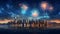 Fireworks over the city skyline of new york. minimalist background