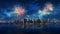 Fireworks over the city skyline of new york. minimalist background