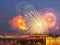 Fireworks over Neva river scape. Saint Petersburg, Russia