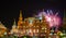 Fireworks over Red Square and Historical Museum in Moscow.