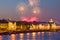 Fireworks over University Embankment. Saint-Petersburg, Russia
