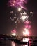 Fireworks pink butterflies over harbor scenery of Sydney