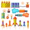 Fireworks pyrotechnics rocket and flapper birthday party gift celebrate vector illustration festival tools