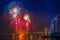 Fireworks and Rama 9 Bridge at Chaopraya river, Bangkok Thailand