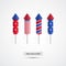 Fireworks red rocket. Pyrotechnic rockets for 4th of July. Independence Day cracker. Vector