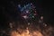 Fireworks. Salute. Sky background Amazing extravaganza of bright multi-colored twinkling lights in the night sky during the New