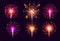 Fireworks set. Colorful bright festive realistic vector fireworks illustration. New Year Christmas firework explosion