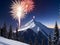 Fireworks In The Sky Above A Snowy Mountain. Generative AI