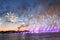 Fireworks in the water area rivers of the Neva River, during holiday of the `day of graduates` Petersburg schools Scarlet-Sails