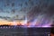 Fireworks in the water area rivers of the Neva River, during holiday of the `day of graduates` Petersburg schools Scarlet-Sails