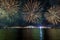 Fireworks in Yas Bay in Abu Dhabi celebrating religious holiday Eid Al Adha