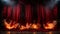 Firey Theatre Stage with Red Velvet Curtains in flames. Generative AI