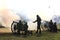 Firing cannons of historic Field Artillery