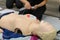 First aid cardiopulmonary resuscitation course using AED training.