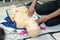 First aid cardiopulmonary resuscitation course using AED training.