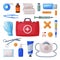 First Aid Kit Box with Medical Equipment and Medications for Emergency Service, Bandage, Gloves, Tube of Ointment, Mask