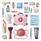 First Aid Kit Box with Medical Equipment and Medications for Emergency Service, Flashlight, Gloves, Thermometer, Plaster