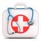 First aid kit box and stethoscope