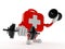 First aid kit character with dumbbells