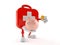 First aid kit character holding piggy bank