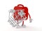 First aid kit character holding shopping basket