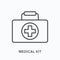 First aid kit flat line icon. Vector outline illustration of medical safety box, doctor briefcase. Emergency help bag