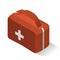 First aid kit for home, car, transport isometric icon. Medical case closed with cross.