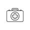 First aid kit icon in flat style. Health, help and medical diagnostics vector illustration on white isolated background. Doctor