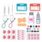 First aid kit medical tools and medicaments. First aid kit box with medical equipment and medications for emergencies