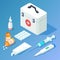 First aid kit medicament and tools isometric vector