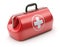 First aid kit in retro red doctor`s bag