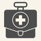 First aid kit solid icon. Doctor medical bag box glyph style pictogram on white background. Medicine chest for mobile