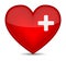 First aid medical sign on red heart shape.