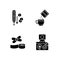 First aid medication black glyph icons set on white space