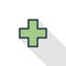 First aid, pharmacy, medical cross thin line flat color icon. Linear vector symbol. Colorful long shadow design.