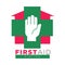 First aid station promotional logotype with palm and cross