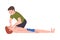 First Aid to Drowned Person, Young Man Helping Friend in Unconscious Drowning Vector Illustration