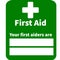 First Aider Signs & Symbols printable Green Background. Used in Office, Work place, Nearest first aid box is situated sign icon