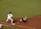 First baseman gets ready to catch a ball