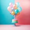 First birtday. Number one. Birthday cake with balloons. Generative AI