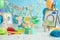 First birthday smash the cake. Festive background decoration for birthday with cake, Cake Smash first year concept. birthday