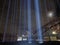 First Breath installation, Manchester beams of light going upward into sky