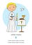 First communion card. Boy with a candle and a bible