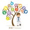 First communion card. Child together tree