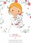 First communion card. Girl with puppy
