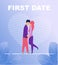 First Date Poster with Two Kissing People in Love